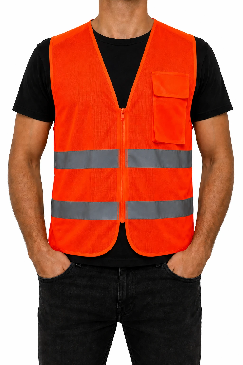 Chaleco Reflectivo Zipper CH-002, modelo, color Naranja