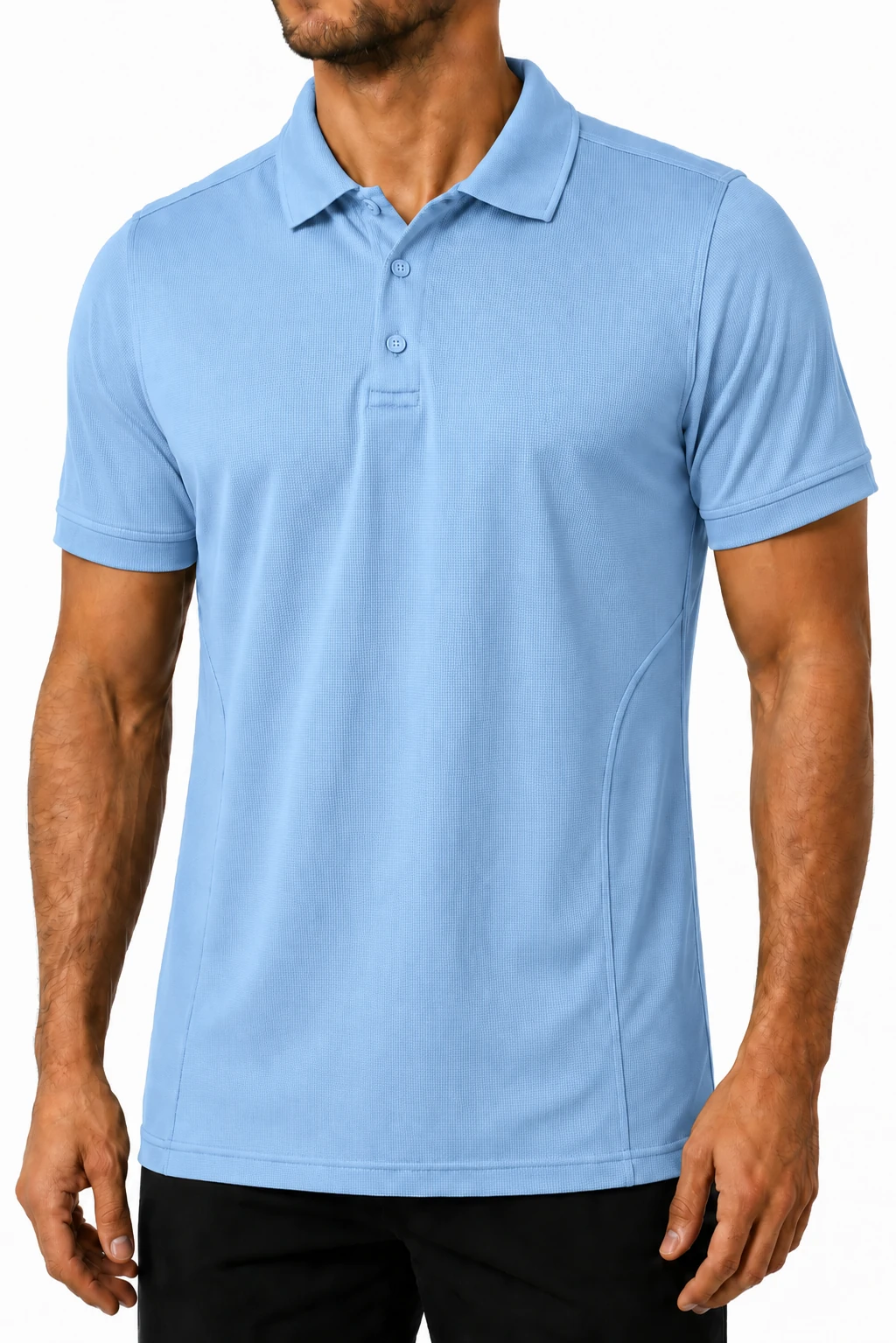 Polo Waffle, modelo, color Azul Cielo